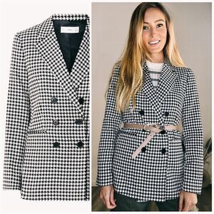 Mango Houndstooth Wool Blend Blazer New